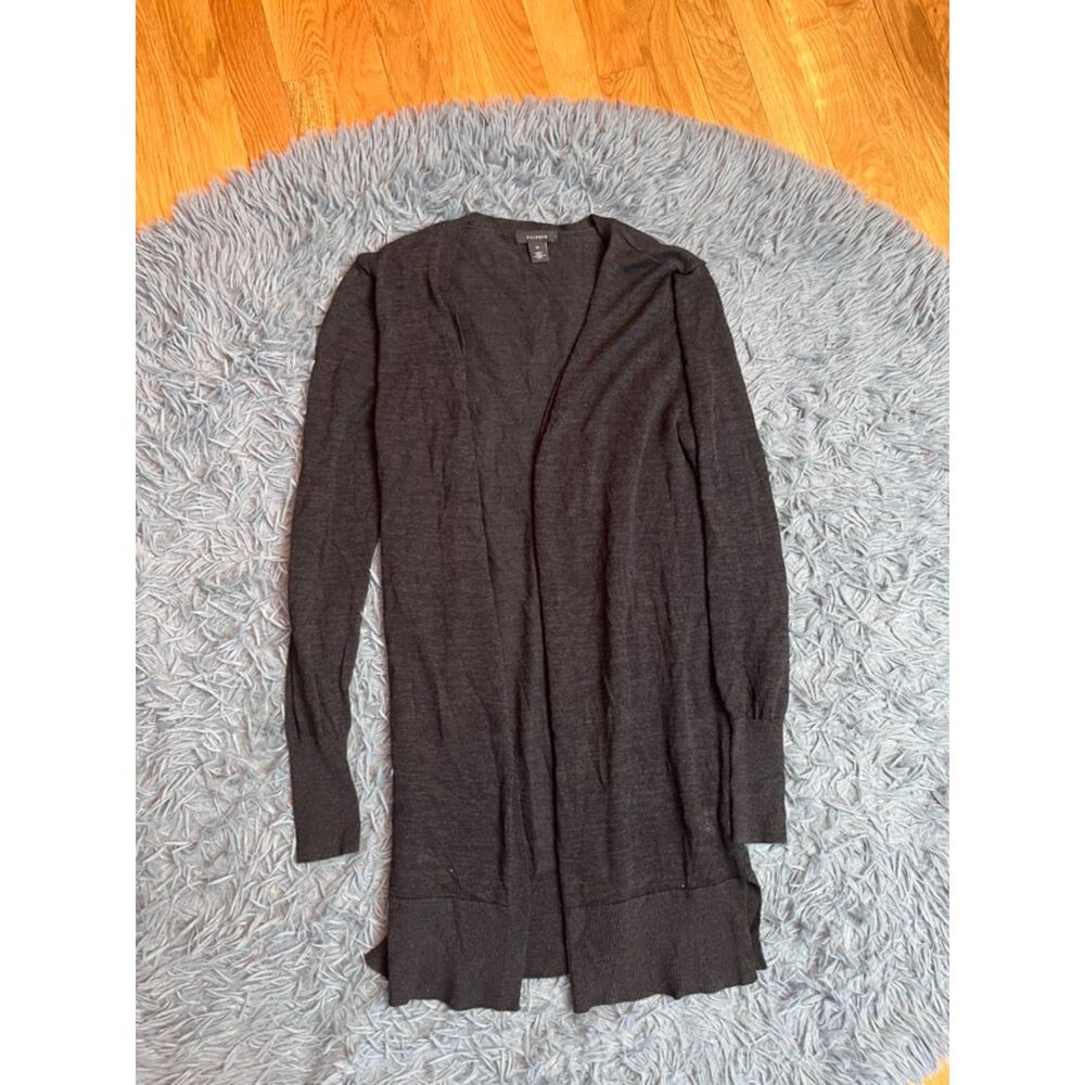 Halogen Dark Gray Linen Blend Long Open Front Cardigan Size M